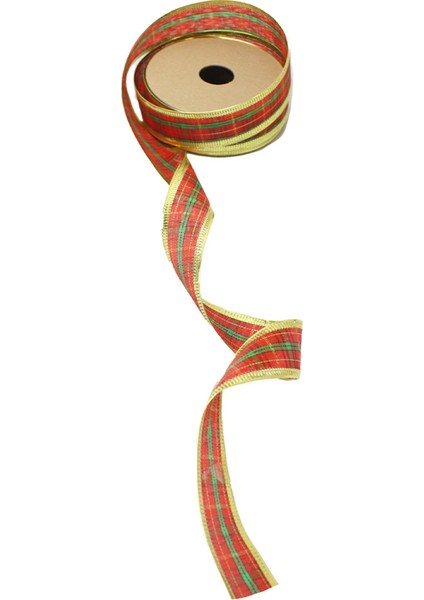 Yılbaşı Ağacı Süsleme Kurdelesi Paketleme Kurdelesi Simli Ekose Kırmızı fiyatları