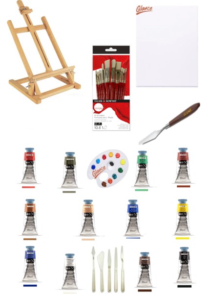 Masaüstü Şövale Artıva Serıes Oıl Color 37 ml 12"li Set Oil Brushes 10LU Fırça Tuval Set