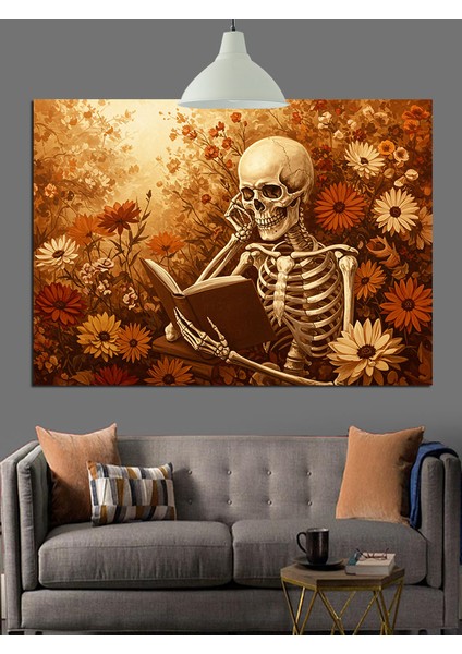 Çiçekler Içinde Iskelet Figürü Dekoratif Kanvas - Mdf Ahşap Tablo