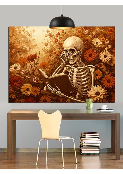 Çiçekler Içinde Iskelet Figürü Dekoratif Kanvas - Mdf Ahşap Tablo fiyatları