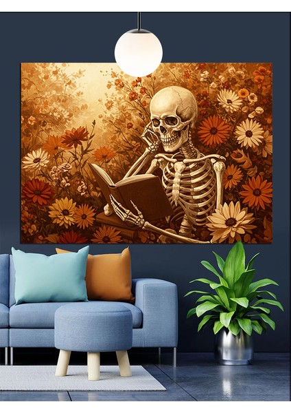 Çiçekler Içinde Iskelet Figürü Dekoratif Kanvas - Mdf Ahşap Tablo modelleri