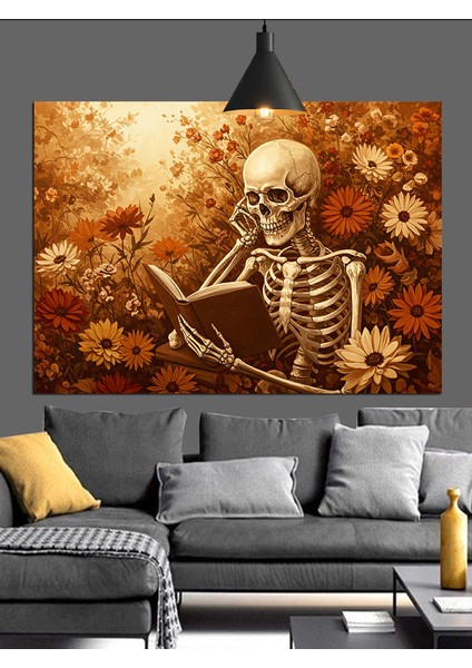 Çiçekler Içinde Iskelet Figürü Dekoratif Kanvas - Mdf Ahşap Tablo indirimleri