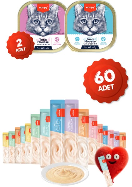 Krema Kedi Ödül Maması 60 Adet 14GR 2 Adet Kedi Yaş Mama 40GR Hediyeli