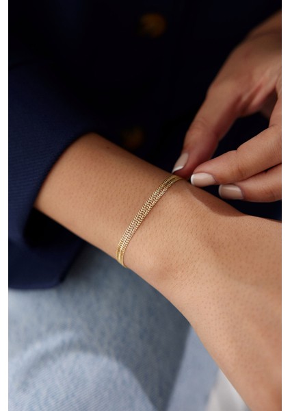 14 Ayar Altın Örgü Düz Zincir Bileklik