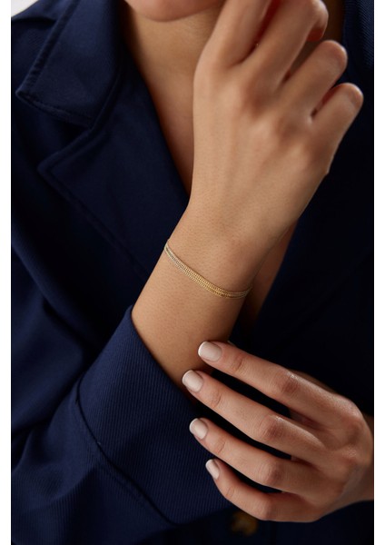 14 Ayar Altın Örgü Düz Zincir Bileklik modelleri
