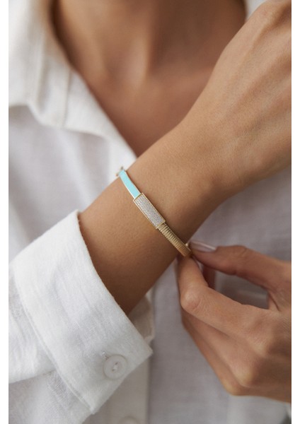 14 Ayar Altın Turkuaz Mineli Kelepçe