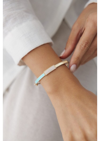 14 Ayar Altın Turkuaz Mineli Kelepçe modelleri