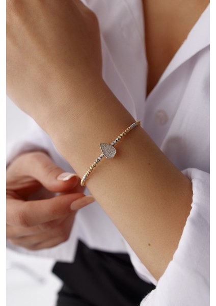 14 Ayar Altın Üç Renk Dorika Toplu Damla Kelepçe