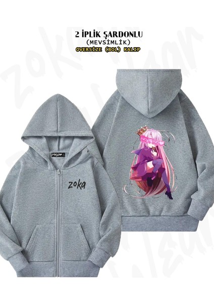 Unisex No Game No Life Baskılı Oversize Sırt Baskılı Fermuarlı Kapşonlu Hırka