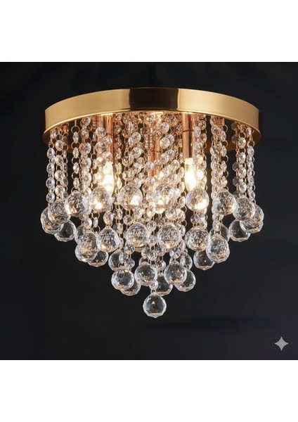 Akasya Büyük Gold Kristal Taşlı Salon Avizesi