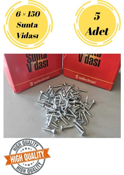 Selectron 6X150 Sunta Vidası Sivri Uçlu Ahşap Tahta Ağaç Mobilya Ayak Kulp Vidası 5 Adet