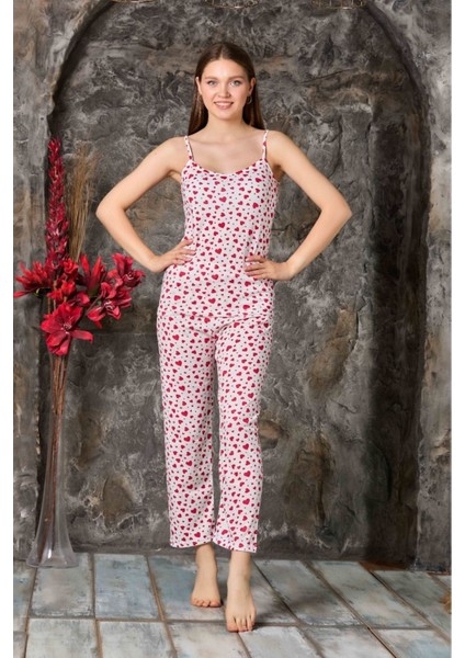Askılı Uzun Paça Kalpli Pijama Tkm