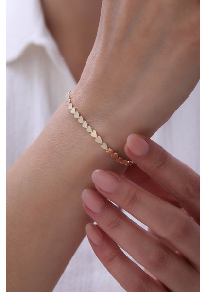 14 Ayar Altın Sıralı Kalp Bileklik