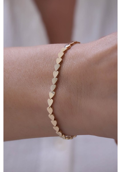 14 Ayar Altın Sıralı Kalp Bileklik fiyatları