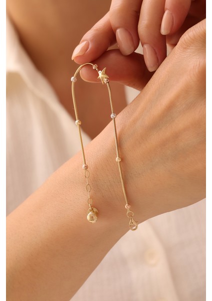 14 Ayar Altın Kalze Üç Renk Dorika Yıldız Bileklik modelleri