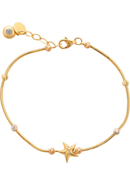 14 Ayar Altın Kalze Üç Renk Dorika Yıldız Bileklik fırsatları