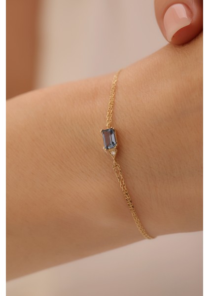 14 Ayar Altın Dikdörtgen Safir Bileklik