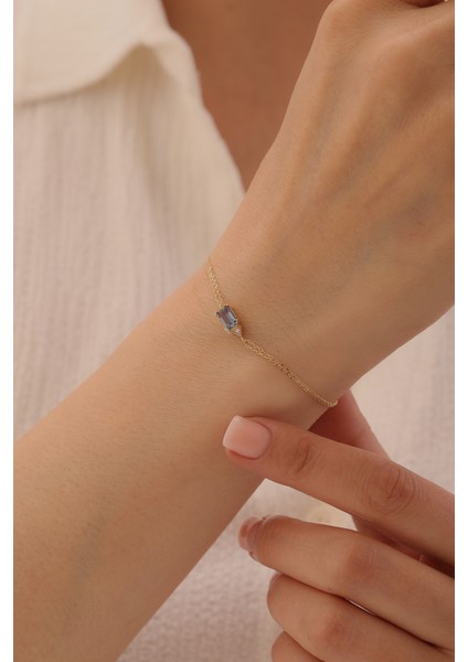 14 Ayar Altın Dikdörtgen Safir Bileklik modelleri