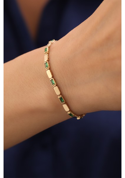 14 Ayar Altın Zümrüt Taşlı Külçe Bileklik