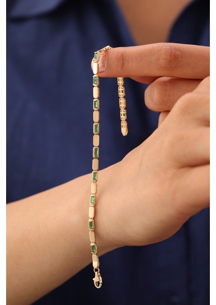 14 Ayar Altın Zümrüt Taşlı Külçe Bileklik modelleri