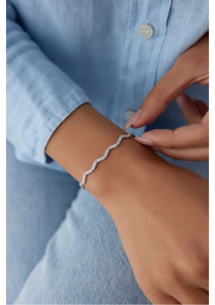 14 Ayar Altın Su Dalgası Taşlı Bileklik