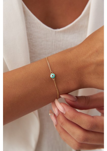 14 Ayar Altın Turkuaz Mineli Göz Bileklik