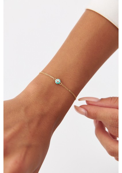 14 Ayar Altın Turkuaz Mineli Göz Bileklik modelleri