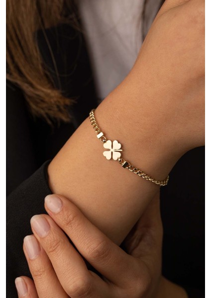 14 Ayar Altın Klasik Gurmet Zincir Yonca Bileklik