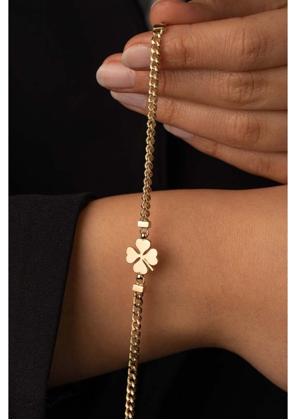 14 Ayar Altın Klasik Gurmet Zincir Yonca Bileklik fiyatları