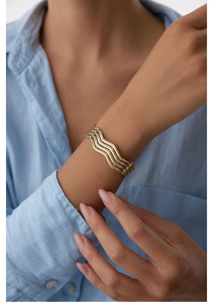 14 Ayar Altın Zikzak Ajda Kelepçe Dört Sıra