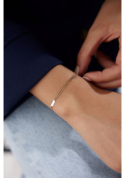 14 Ayar Altın Gurmet Zincir Plakalı Bileklik fiyatları