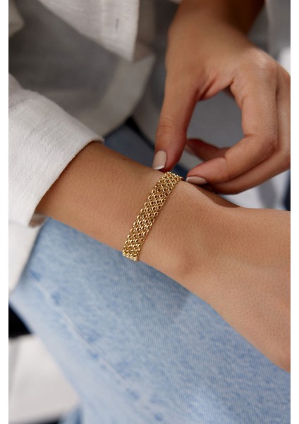 14 Ayar Altın Geniş Bismark Bileklik