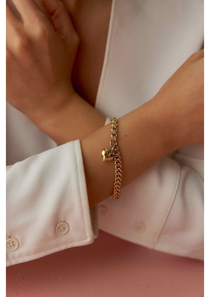 14 Ayar Altın Gurmet Doch Zincir Sallantılı Kalp Bileklik fiyatları