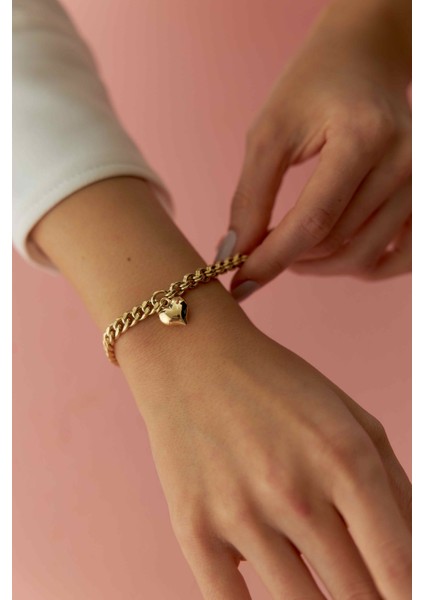 14 Ayar Altın Gurmet Doch Zincir Sallantılı Kalp Bileklik modelleri