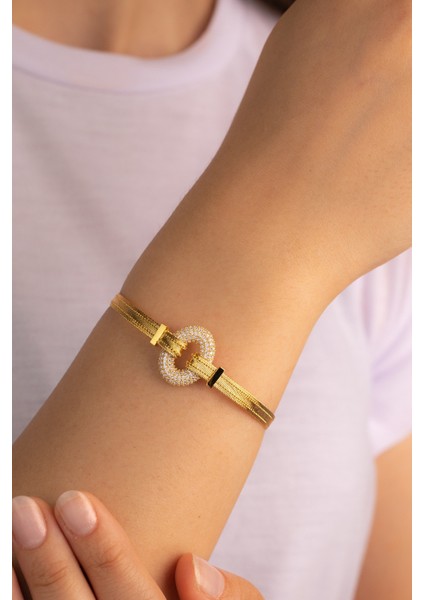 Altın Oval Taşlı Hasır Bileklik