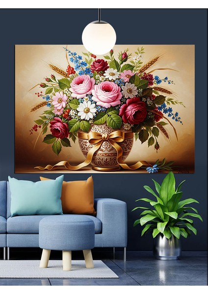 Bahar Çiçekleri Natürmort Buket Dekoratif Kanvas - Mdf Ahşap Tablo fırsatları