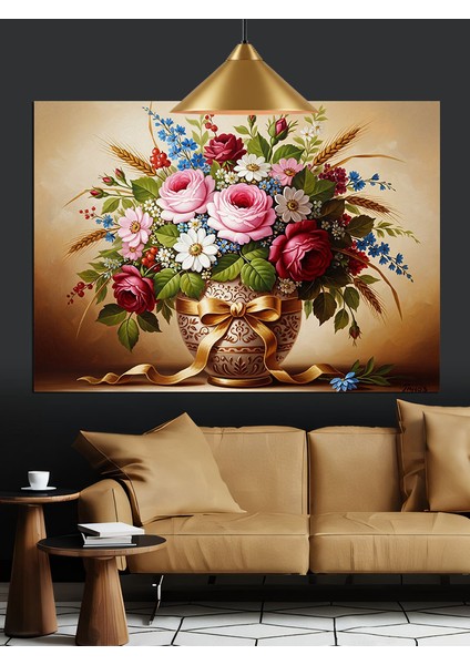 Bahar Çiçekleri Natürmort Buket Dekoratif Kanvas - Mdf Ahşap Tablo indirimleri