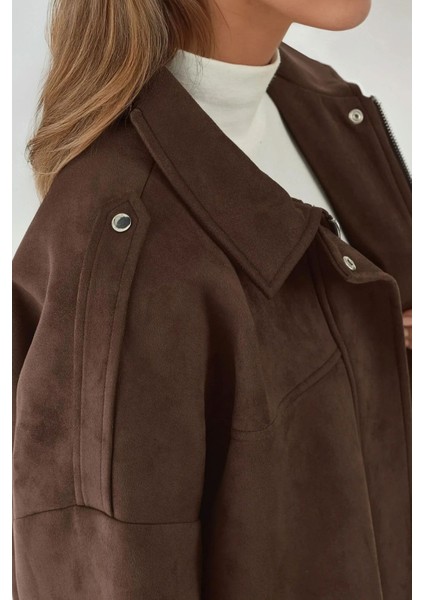 Kadın Yumuşak Dokulu Süet Bomber Ceket Koyu Mocha Kahve fırsatları