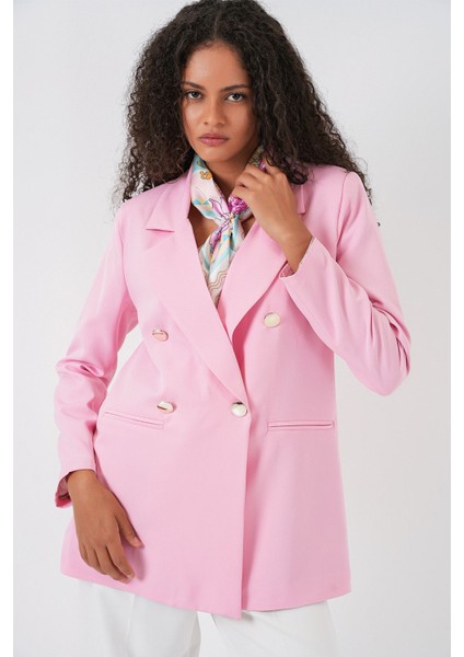 Kadın Bdart Kruvaze Yaka Düğme Detaylı Blazer Toz Pembe