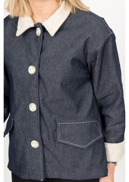 Bırdıe Peluş Yakalı Denim Kaban 2633