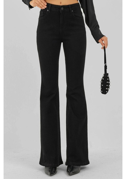 Kadın Yüksek Bel Flare Kot Pantolon Siyah