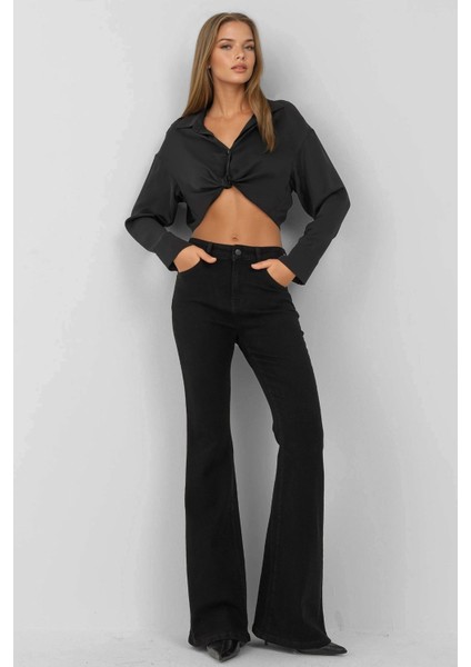 Kadın Yüksek Bel Flare Kot Pantolon Siyah fiyatları