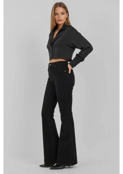Kadın Yüksek Bel Flare Kot Pantolon Siyah modelleri