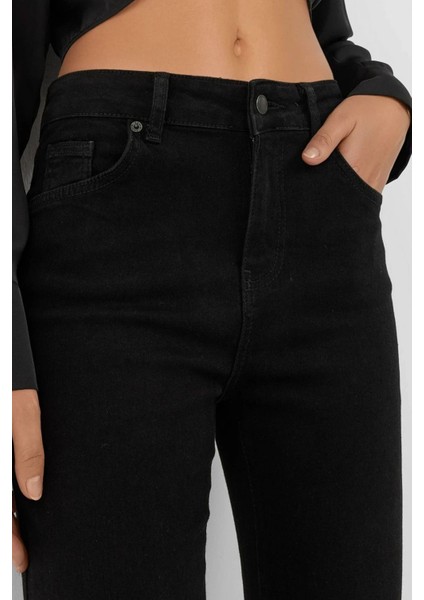 Kadın Yüksek Bel Flare Kot Pantolon Siyah