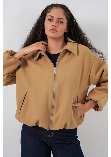 Kadın Bdart Fermuarlı Cepli Bomber Kaşe Ceket Kehribar Sarısı indirimleri