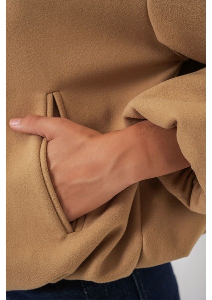 Kadın Bdart Fermuarlı Cepli Bomber Kaşe Ceket Kehribar Sarısı