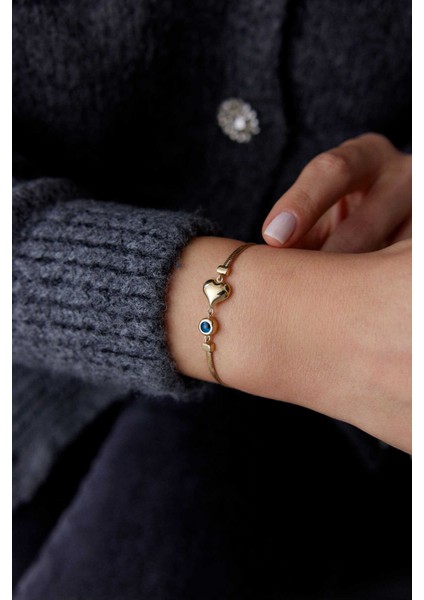 14 Ayar Altın Balık Sırtı Kalpli Göz Bileklik