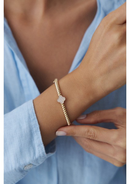 14 Ayar Altın Taşlı Yonca Kelepçe