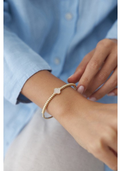 14 Ayar Altın Taşlı Yonca Kelepçe fiyatları