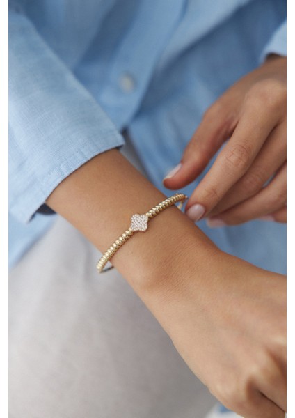 14 Ayar Altın Taşlı Yonca Kelepçe modelleri